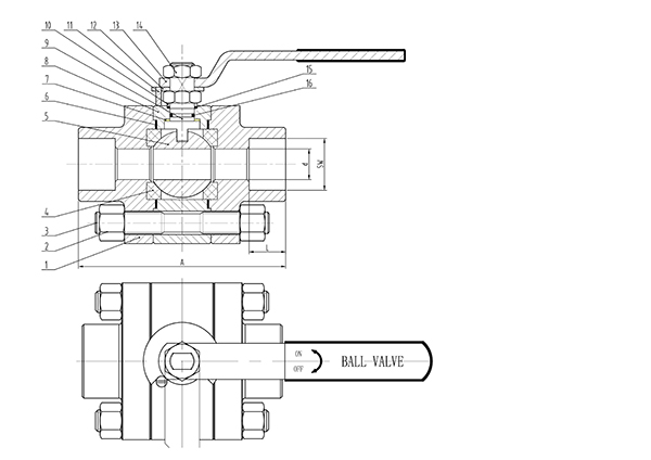 三片式SW鍛鋼球閥結構圖 三片式SW鍛鋼球閥結構圖